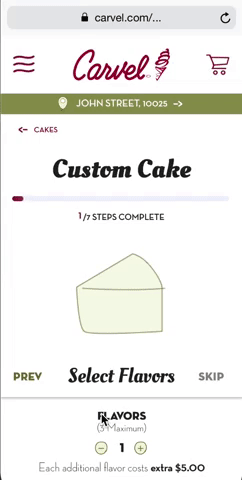 Selecting cake flavors with live preview