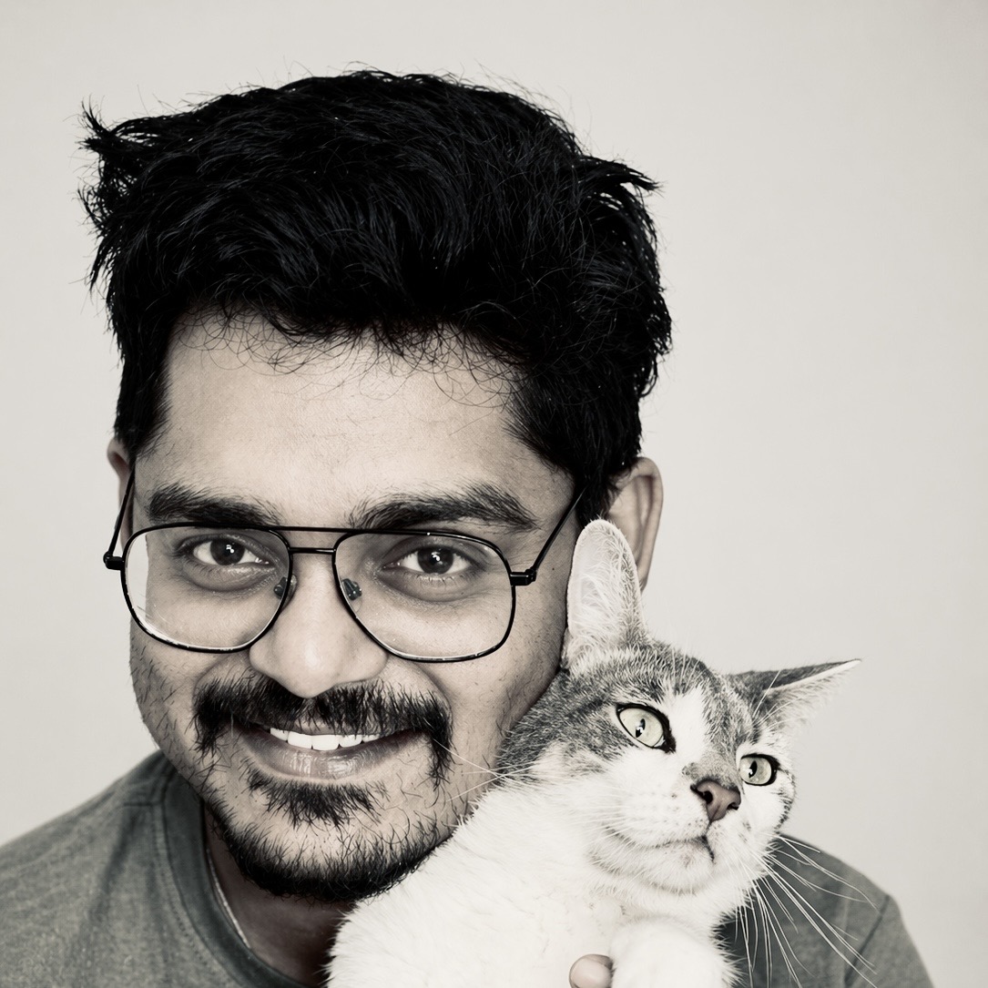 Avi Basu with a cat