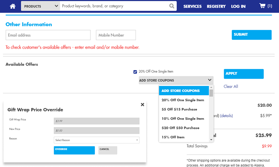 Previous pricing: coupon dropdown buried in checkout