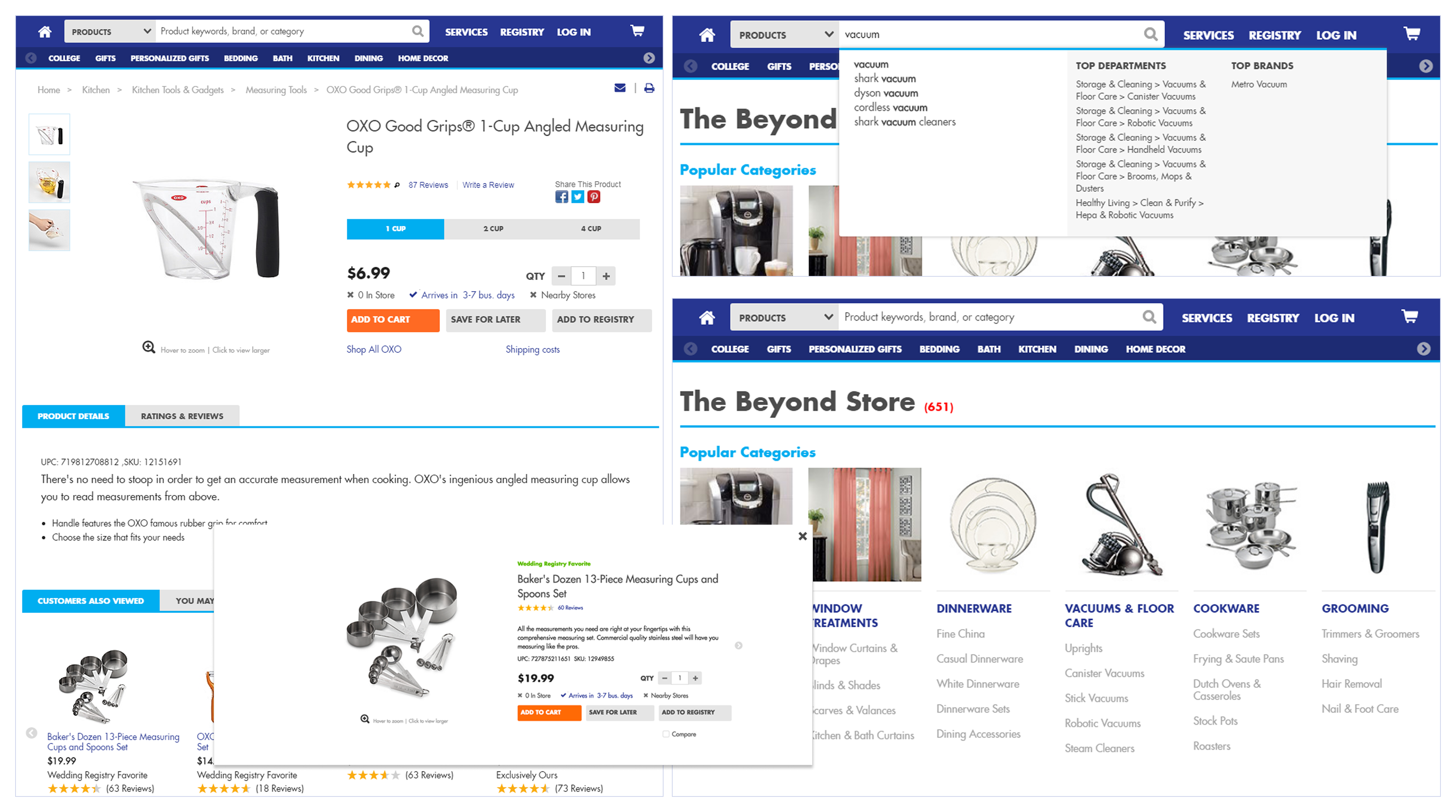 Original TheBeyondStore: product pages, search, quick view, and category browse